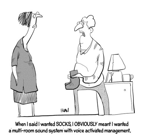 "When I said I wanted socks, I obviously meant I wanted a multi-room sound system with voice activated management."