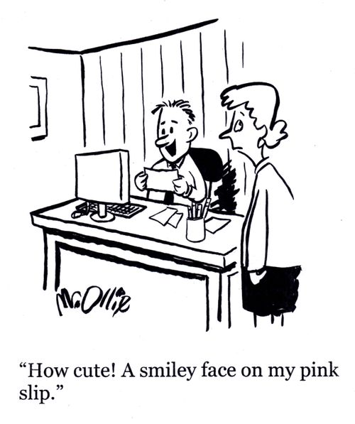 "How cute! A smiley face on my pink slip."