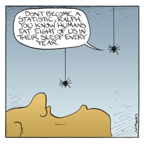"You know humans eat eight of us in their sleep every year."