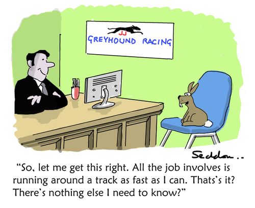 "So, let me get this right. All the job involves is running around a track as fast as I can?" 