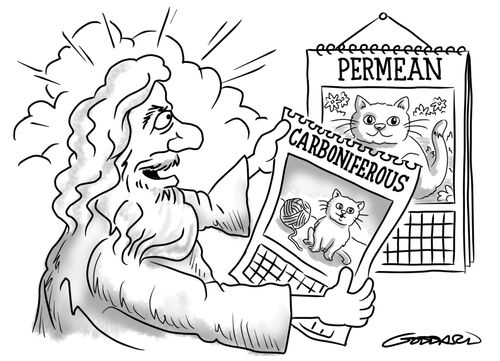 God changes calendar page to a new geologic time period.