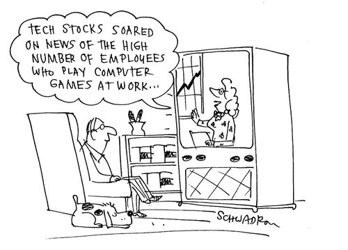 'Tech stocks soared on news of the high number of employees who play computer games at work...'