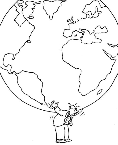 Man carrying the weight of the world on his shoulders.