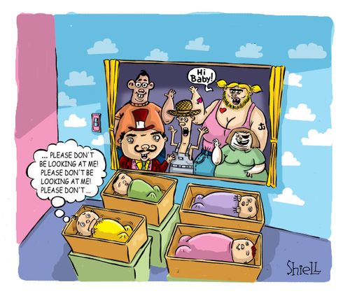 A baby meets his new freaky family. Please don't be looking at me...