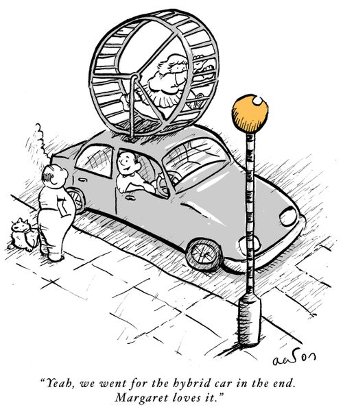 'Yeah we went for the hybrid car in the end. Margaret loves it.'