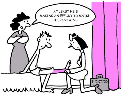 'At least he's making an effort to match the curtains.'