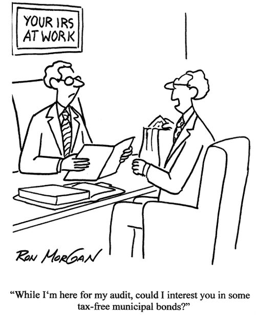 'While I'm here for my audit, could I interest you in some tax free municipal bonds?'
