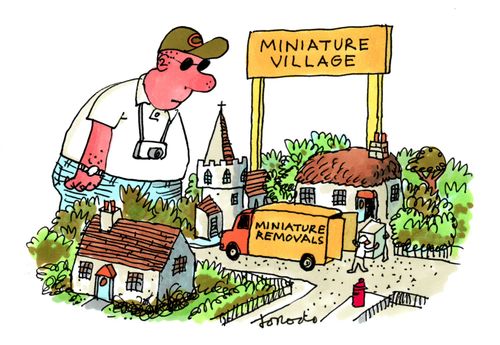 Miniature removal van in miniature village