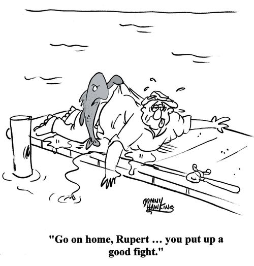 Fish to beat up man: 'Go on home, Rupert ... you put up a good fight.'