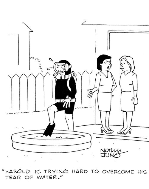 'Harold is trying hard to overcome his fear of water.'