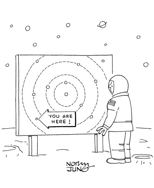 Astronaut sees map indicating where he is in the solar system