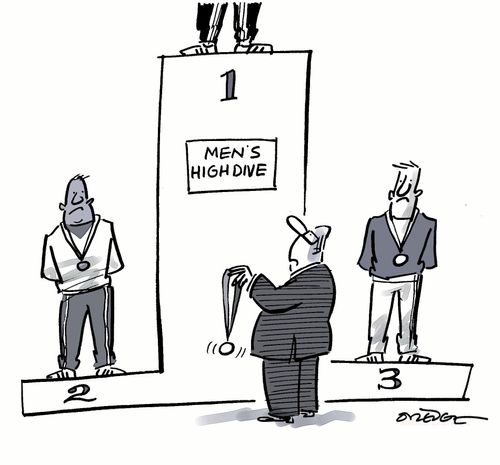 The Winner's Podium for the Men's High Dive