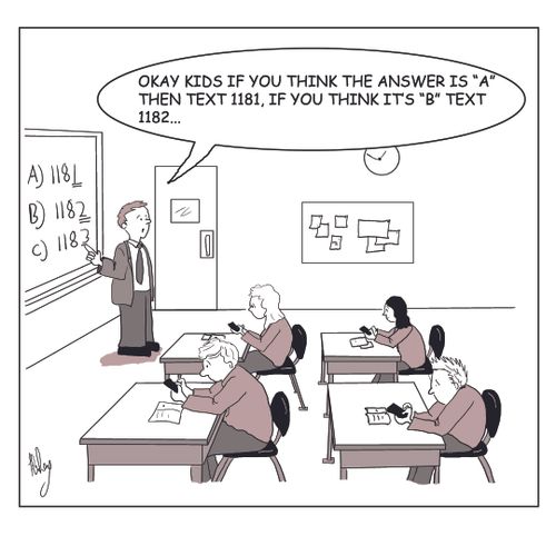 'Okay kids if you think the answer is A then text 1181, if you think the answer is B text 1182...'