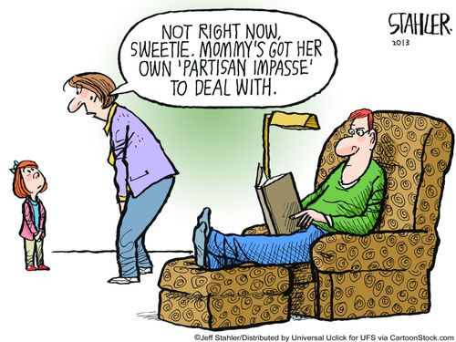 "Not right now, Sweetie, mommy's got her own 'Partisan Impasse' to deal with."