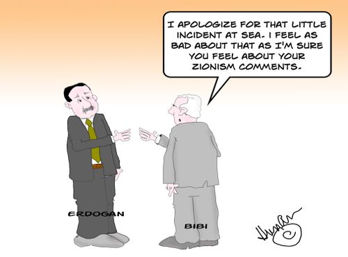 "I apologize for that little incident at sea. I feel as bad about that as I'm sure you feel about zionism comments."
