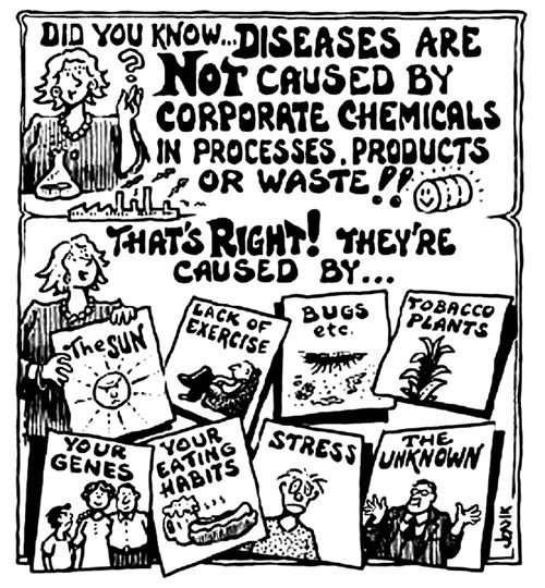Did you know....Diseases are not caused by corporate chemicals in processes, products or waste!!