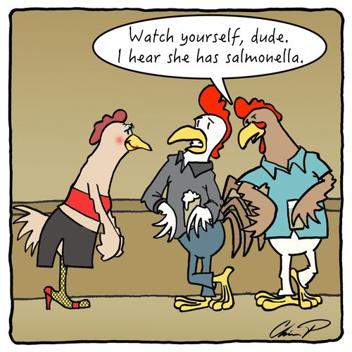 "Watch yourself, dude. I hear she has salmonella."