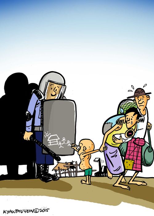 Homeless child draws village on police shield