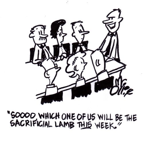 "Soooo, which one of us will be the sacrificial lamb THIS week."
