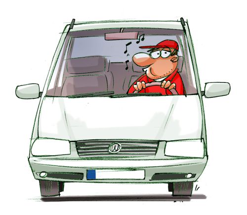 Man whistles while driving his car.
