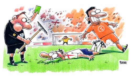 Ref shows footballer green card.