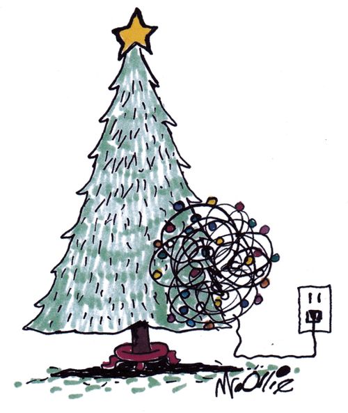 Christmas tree with wadded up lights.