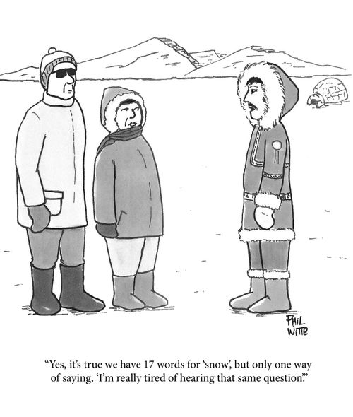 "Yes, it's true we have 17 words for 'snow', but only one way of saying, 'I'm really tired of hearing that same question'."