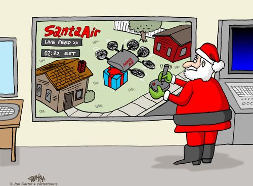 Santa Claus uses drones to deliver presents on Christmas.