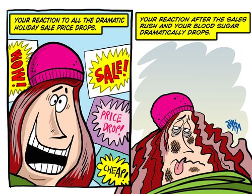 Your reaction to all the dramatic holiday sale price drops. Your reaction after the sales rush and your blood sugar dramatically drops.