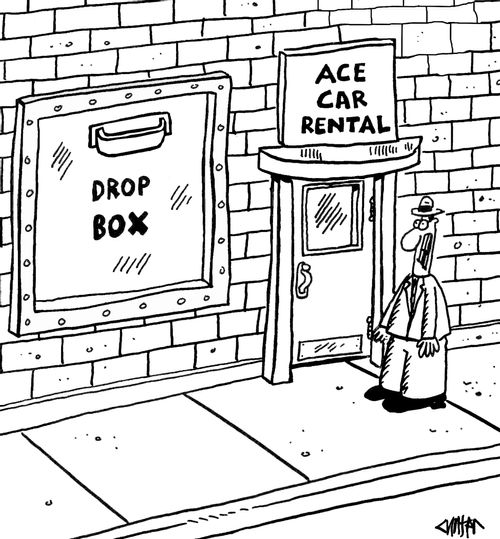 A car rental store has a very large drop box to return car rentals.