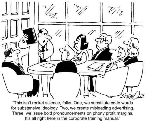 '....it's all right here in the corporate training manual.'