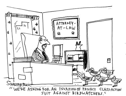 'We're asking for an invasion of privacy class-action suit against birdwatchers.'