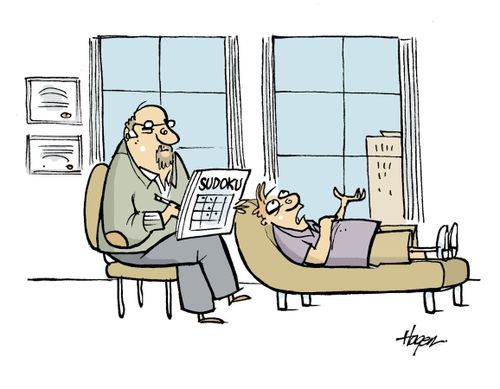 Psychiatrist doing sudoku puzzles.