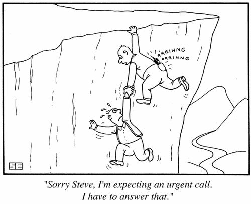 'Sorry, Steve, I'm expecting an urgent call. I have to answer that.'