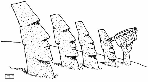 Easter Island Heads with Camcorder.
