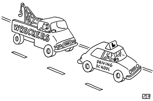 Driving School Car being Followed by Wreckers.