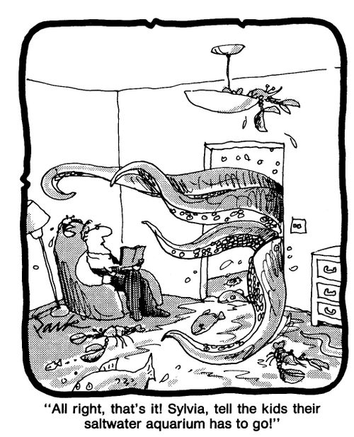'All right, that's it! Sylvia, tell the kids their saltwater aquarium has to go!'