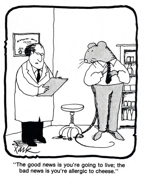 'The good news is you're going to live, the bad news is you're allergic to cheese.'