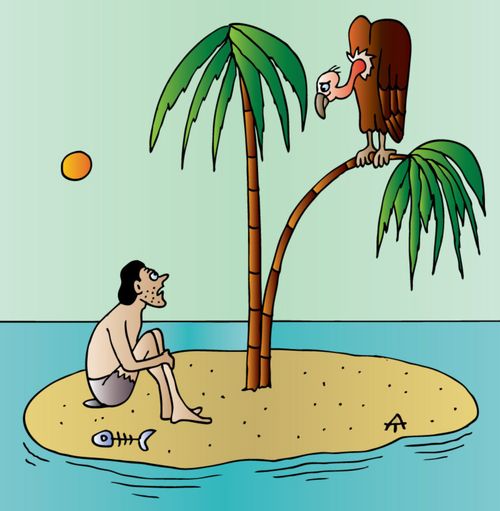 Vulture Awaits the Castaway's Demise