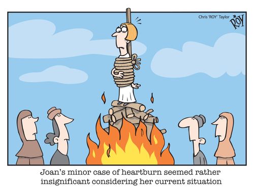 'Joan's minor case of heartburn seemed rather insignificant considering her current situation'