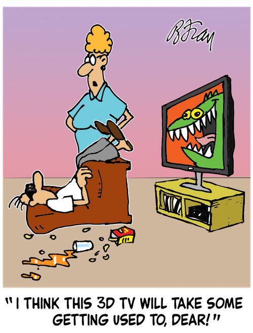 ' I think this 3D TV will take some getting used to, Dear!'