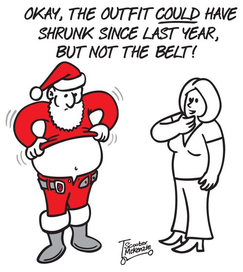 'Okay, the outfit COULD have shrunk since last year, but not the belt!'