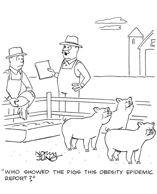 'Who showed the pigs this obesity epidemic report?'