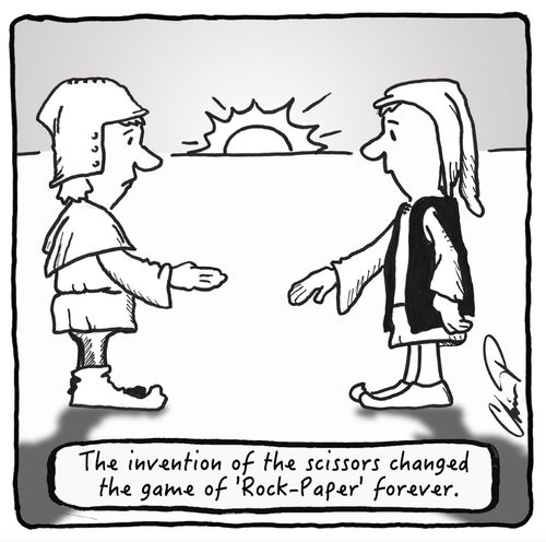 The invention of the scissors changed the game of 'Rock-Paper' forever.