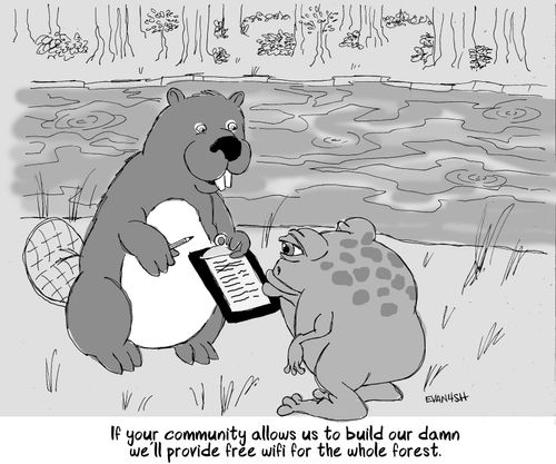 "If your community allows us to build our damn we'll provide free wifi for the whole forest."