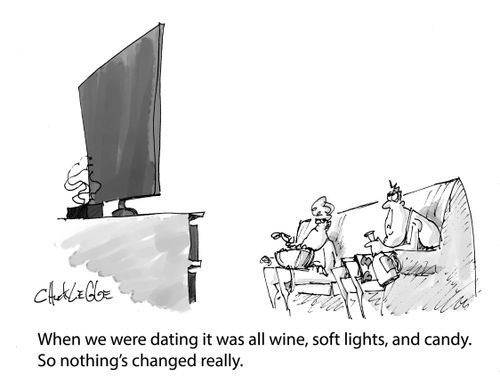 "When we were dating it was all wine, soft lights, and candy. So nothing's changed really."
