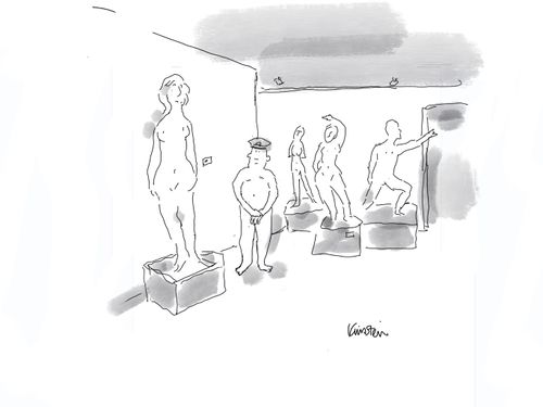 Nude Guard in a Sculpture Gallery