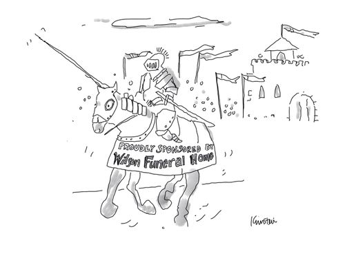 Jousting Knight Advertises for Funeral Home.