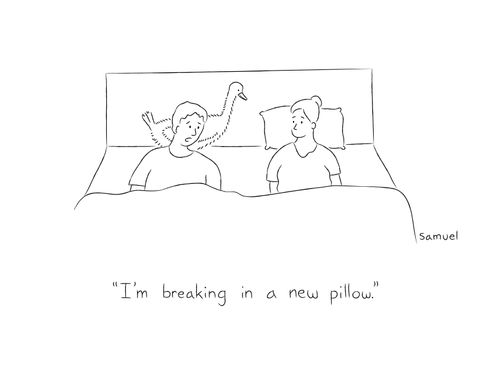 "I'm breaking in a new pillow."