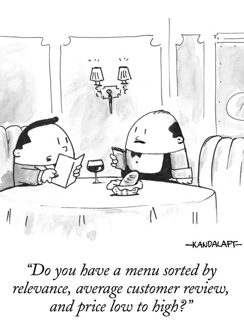 "Do you have a menu sorted by relevance, average customer review, and price low to high?"